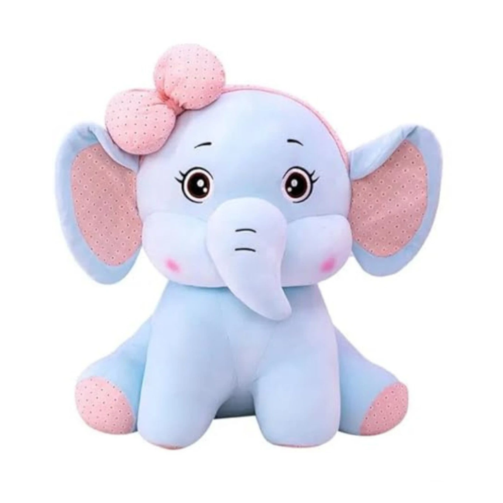 Dunky Soft Toys Pretty Elephant With Bow & Innocent Face  - 25CM  [Blue]]