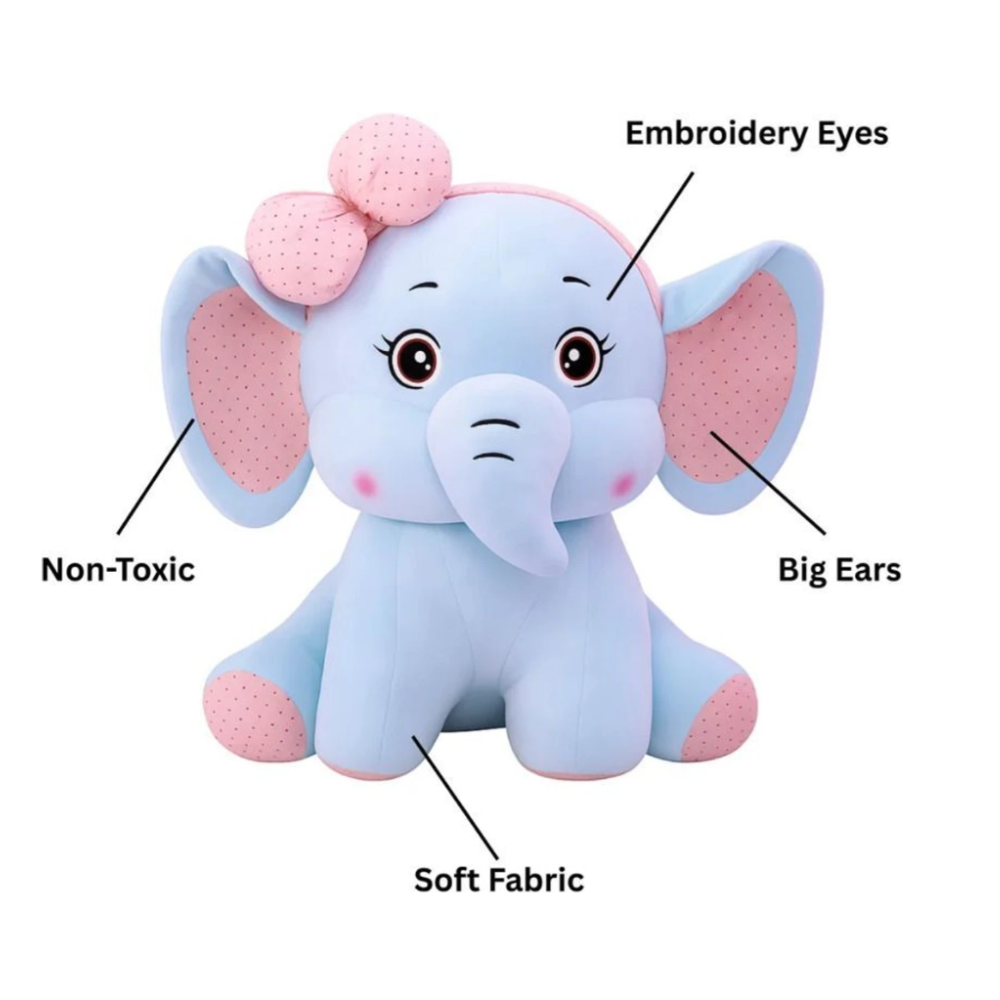 Dunky Soft Toys Pretty Elephant With Bow & Innocent Face  - 25CM  [Blue]]
