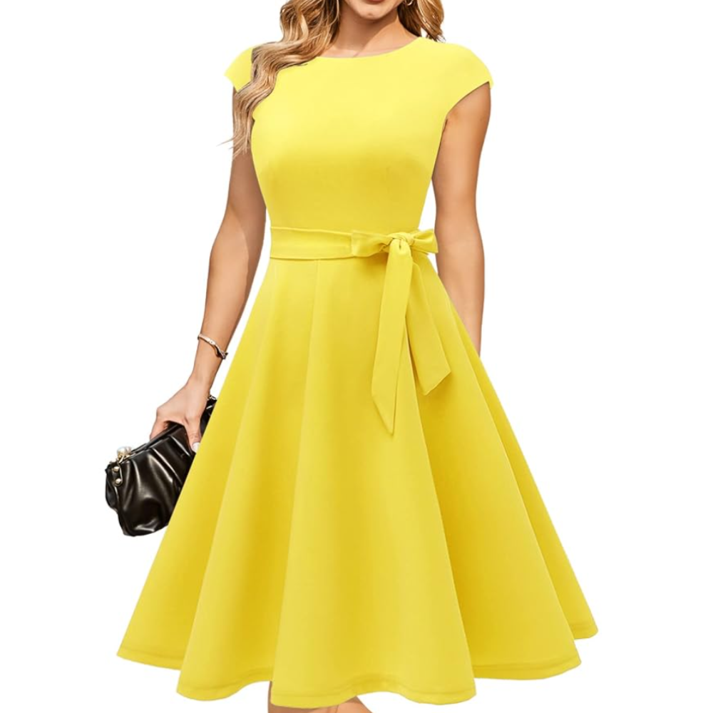 DRESSTELLS Women's Cocktail Dresses, Formal Wedding Guest Church Dress, Yellow, Small
