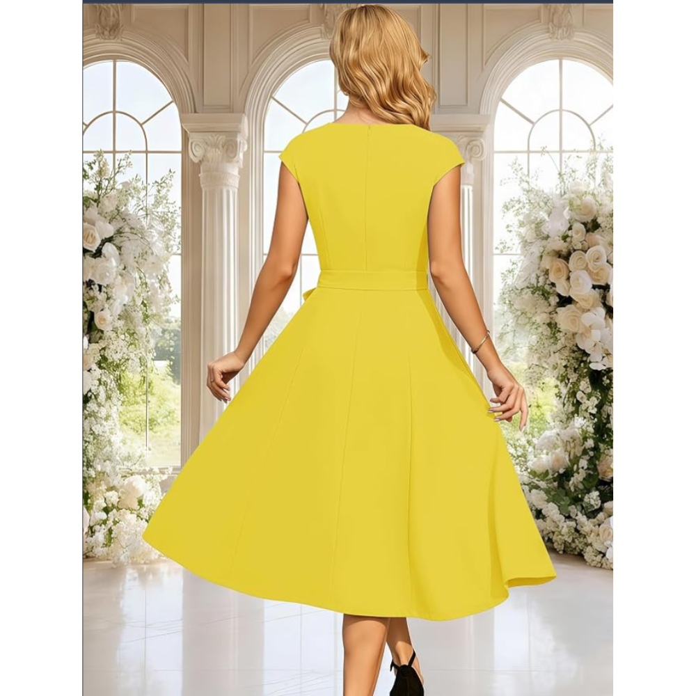 DRESSTELLS Women's Cocktail Dresses, Formal Wedding Guest Church Dress, Yellow, Small