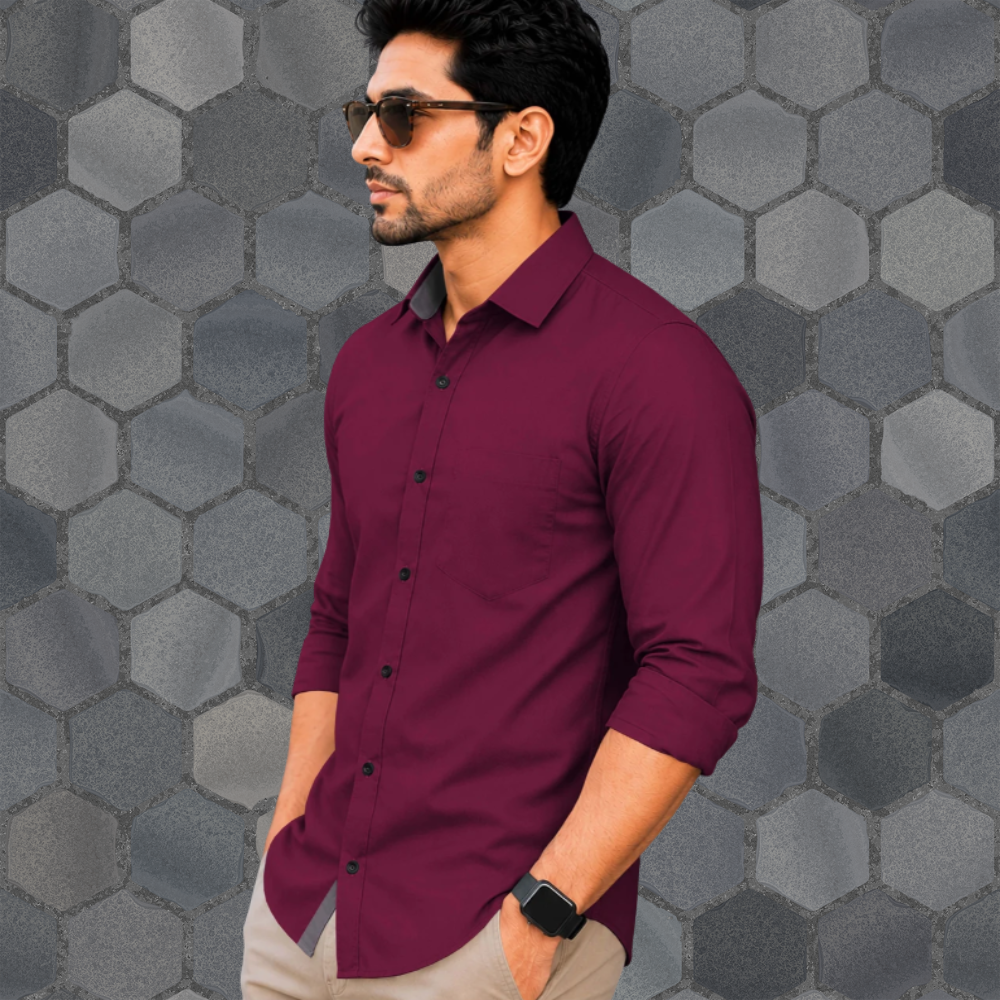 VeBNoR Men Regular Fit Solid Spread Collar Casual Shirt