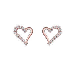 Jewels Galaxy Rose Gold Plated American Diamond Studded Heart Shape Korean Stud Earrings