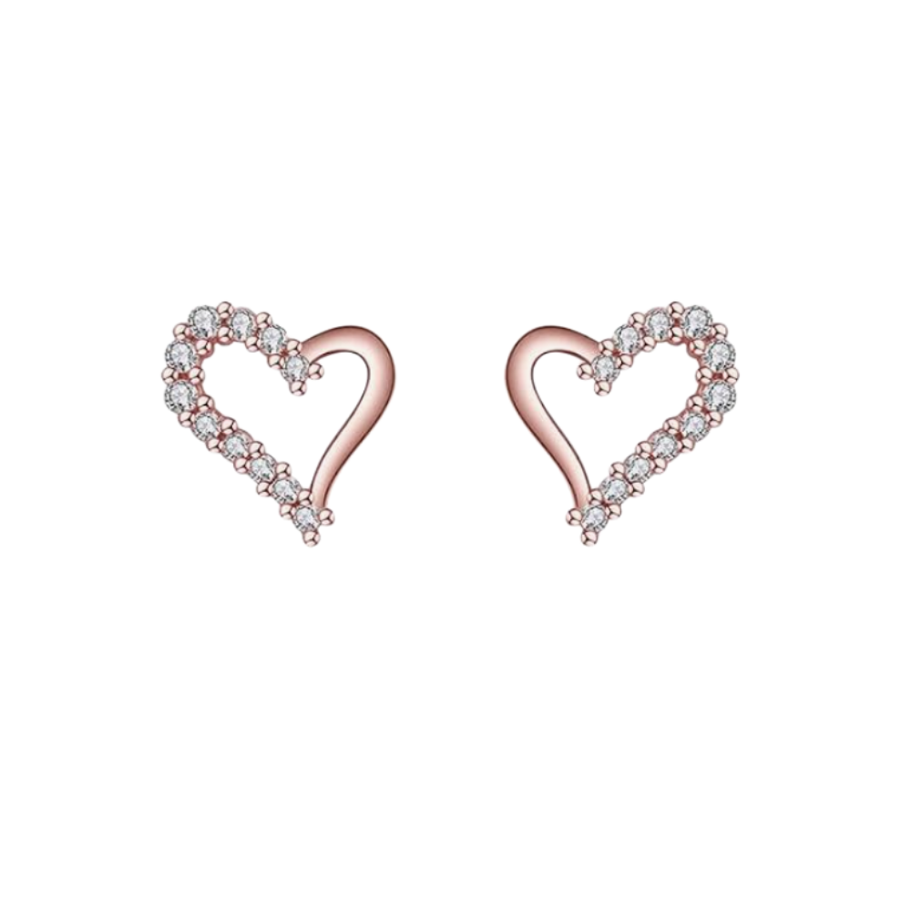 Jewels Galaxy Rose Gold Plated American Diamond Studded Heart Shape Korean Stud Earrings