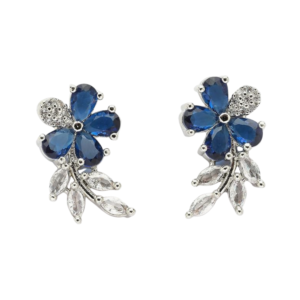 Zeneme Rhodium Plated Silver Toned Floral Shaped American Diamond Studded Stud Earrings For Women & Girls