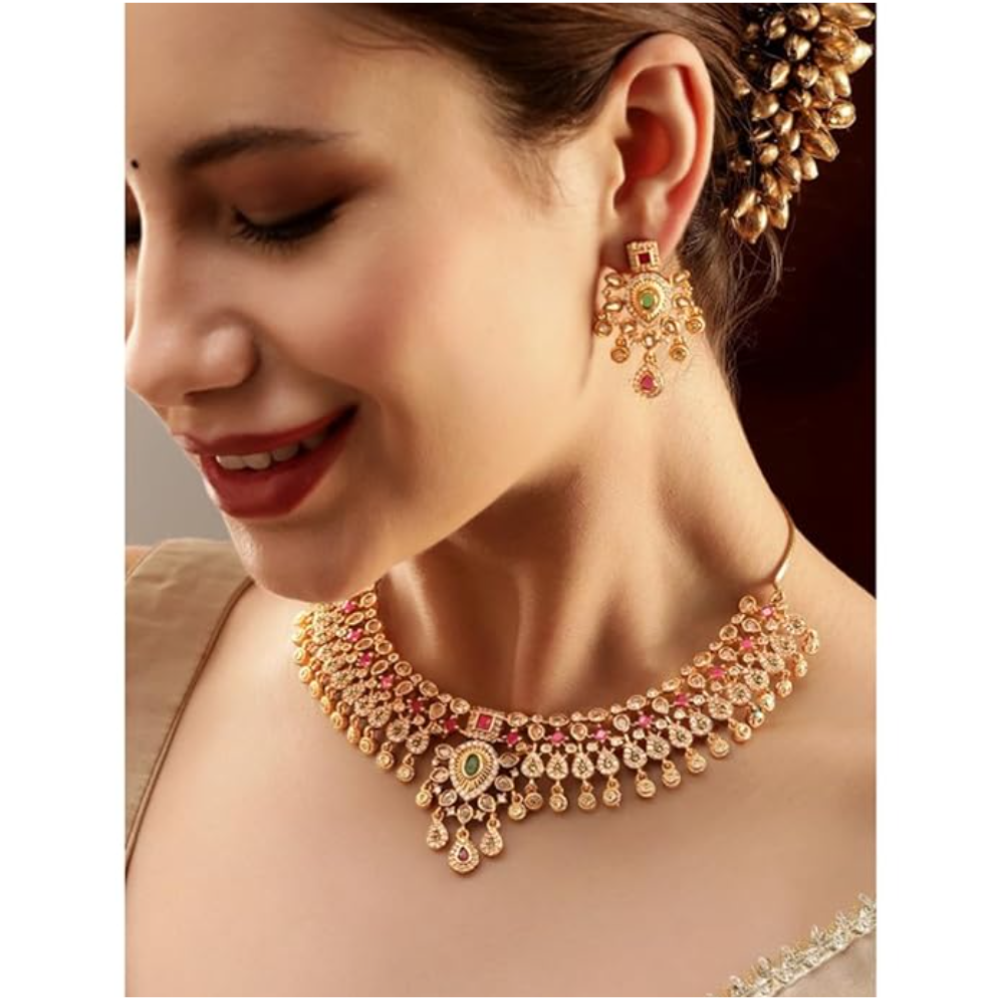 Rubans Zirconia Choker Necklace Set Stylish Jewellery Gift for Women & Girls