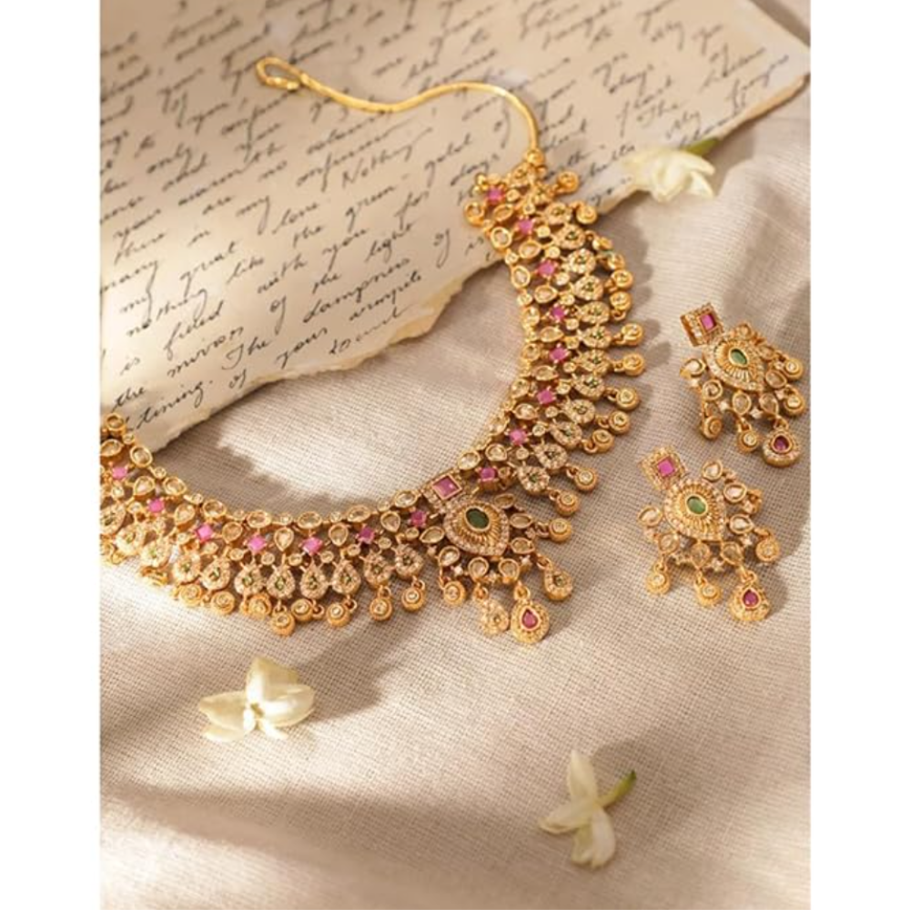 Rubans Zirconia Choker Necklace Set Stylish Jewellery Gift for Women & Girls